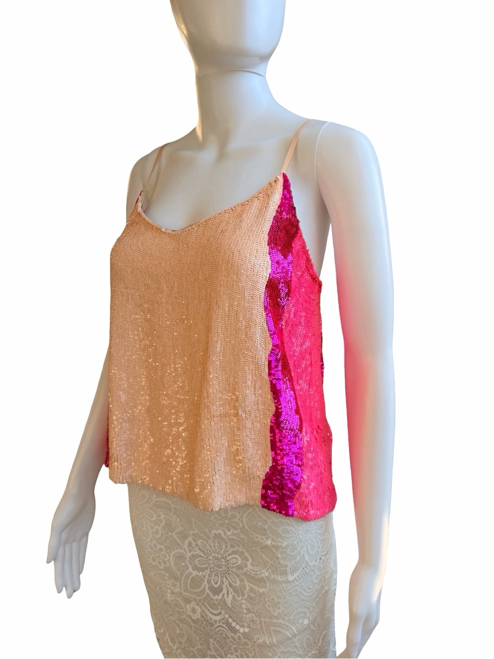 Retrofête Sequin Cami Tank Peach & Fuchsia XS 🧡🩷